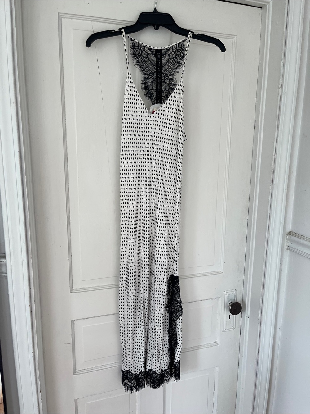 Gold Hawk Ikram Edit White and Black Polka Dot Slip Dress with Lace Trim